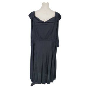 Asos Curve Pleated Bateau Neck Midi Dress Black Women's Size 16 NWT